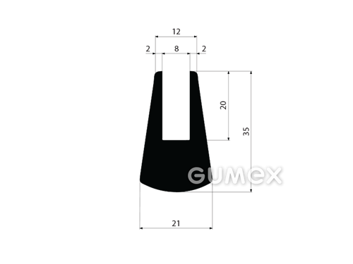 Gumový profil tvaru "U", 35x21/8mm, 70°ShA, SBR, -40°C/+70°C, čierny